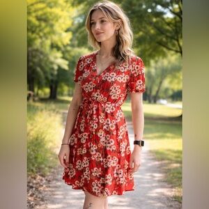 🍸 Pink Martini Floral Red wrap Dress